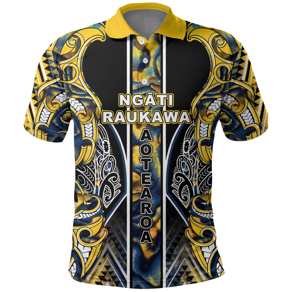 Aotearoa Ngati Raukawa Polo Shirt Maori Tribal Yellow And Navy Paua Shell Pattern DT05 Yellow - Polynesian Pride