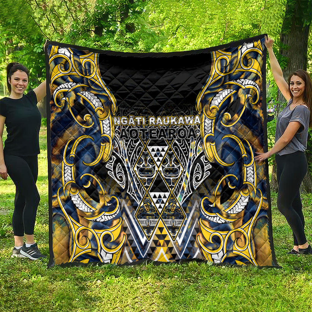 Aotearoa Ngati Raukawa Quilt Maori Tribal Yellow And Navy Paua Shell Pattern DT05 - Polynesian Pride
