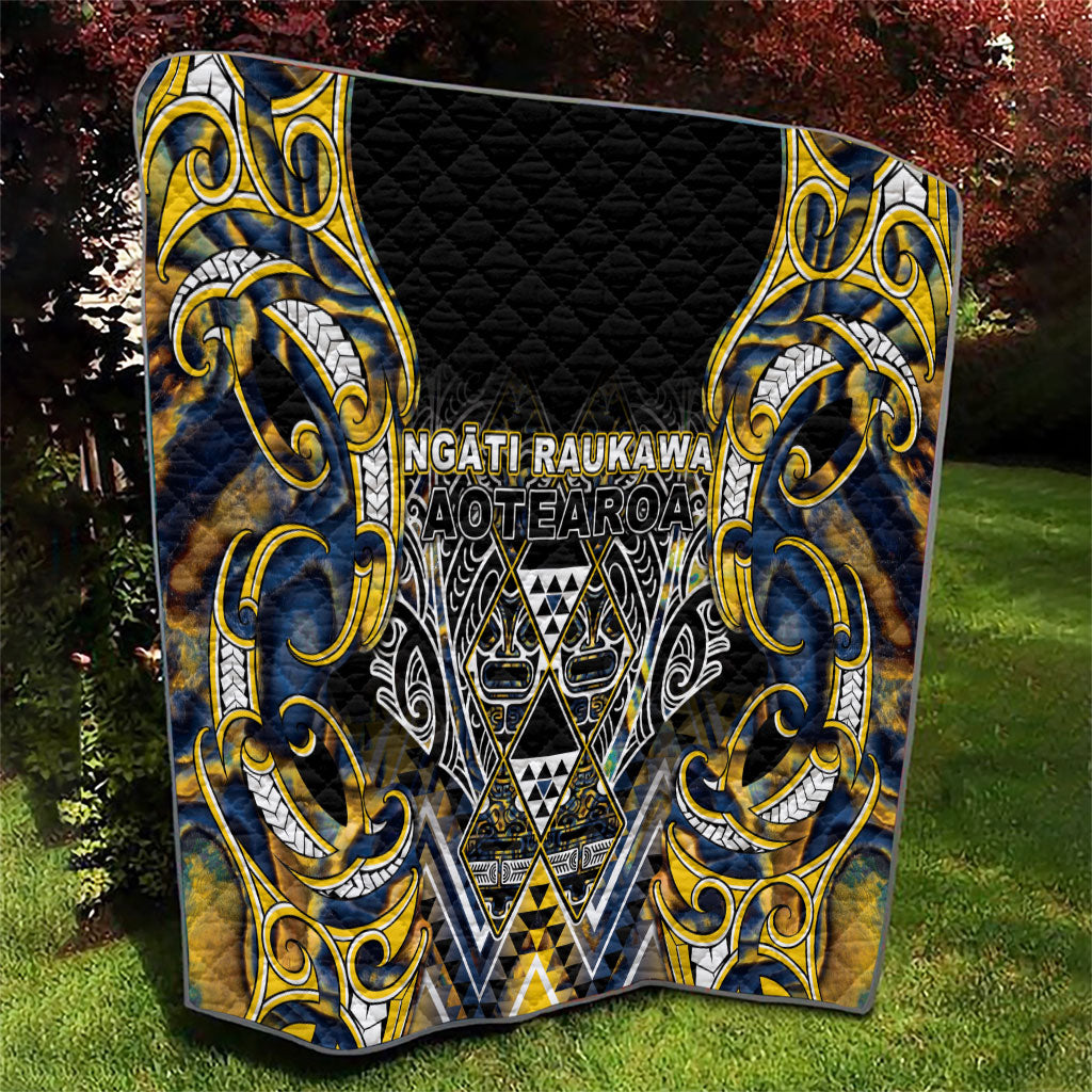 Aotearoa Ngati Raukawa Quilt Maori Tribal Yellow And Navy Paua Shell Pattern DT05 - Polynesian Pride