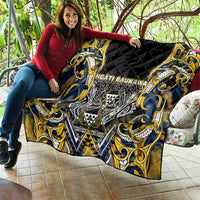 Aotearoa Ngati Raukawa Quilt Maori Tribal Yellow And Navy Paua Shell Pattern DT05 - Polynesian Pride