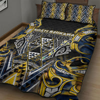 Aotearoa Ngati Raukawa Quilt Bed Set Maori Tribal Yellow And Navy Paua Shell Pattern DT05 - Polynesian Pride