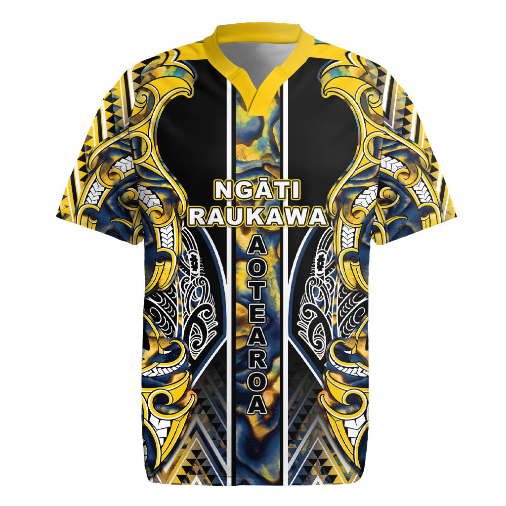 Aotearoa Ngati Raukawa Rugby Jersey Maori Tribal Yellow And Navy Paua Shell Pattern DT05 Yellow - Polynesian Pride