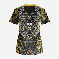 Aotearoa Ngati Raukawa Scrub Top Maori Tribal Yellow And Navy Paua Shell Pattern DT05 - Polynesian Pride