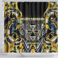 Aotearoa Ngati Raukawa Shower Curtain Maori Tribal Yellow And Navy Paua Shell Pattern DT05 - Polynesian Pride