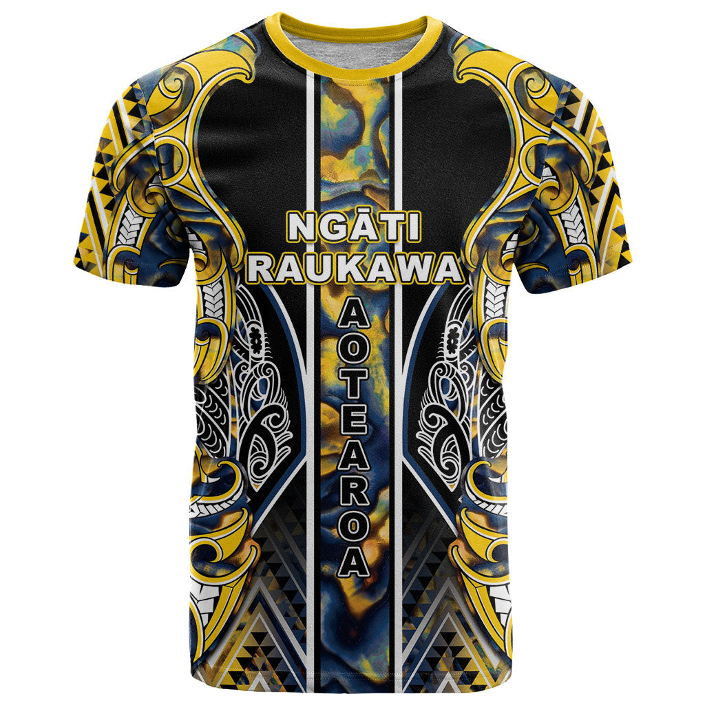 Aotearoa Ngati Raukawa T Shirt Maori Tribal Yellow And Navy Paua Shell Pattern DT05 Yellow - Polynesian Pride