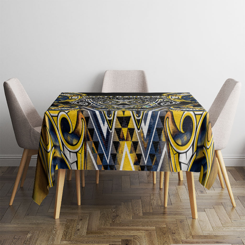 Aotearoa Ngati Raukawa Tablecloth Maori Tribal Yellow And Navy Paua Shell Pattern DT05 - Polynesian Pride