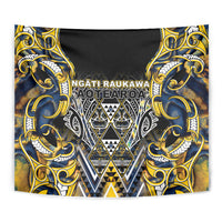 Aotearoa Ngati Raukawa Tapestry Maori Tribal Yellow And Navy Paua Shell Pattern DT05 - Polynesian Pride