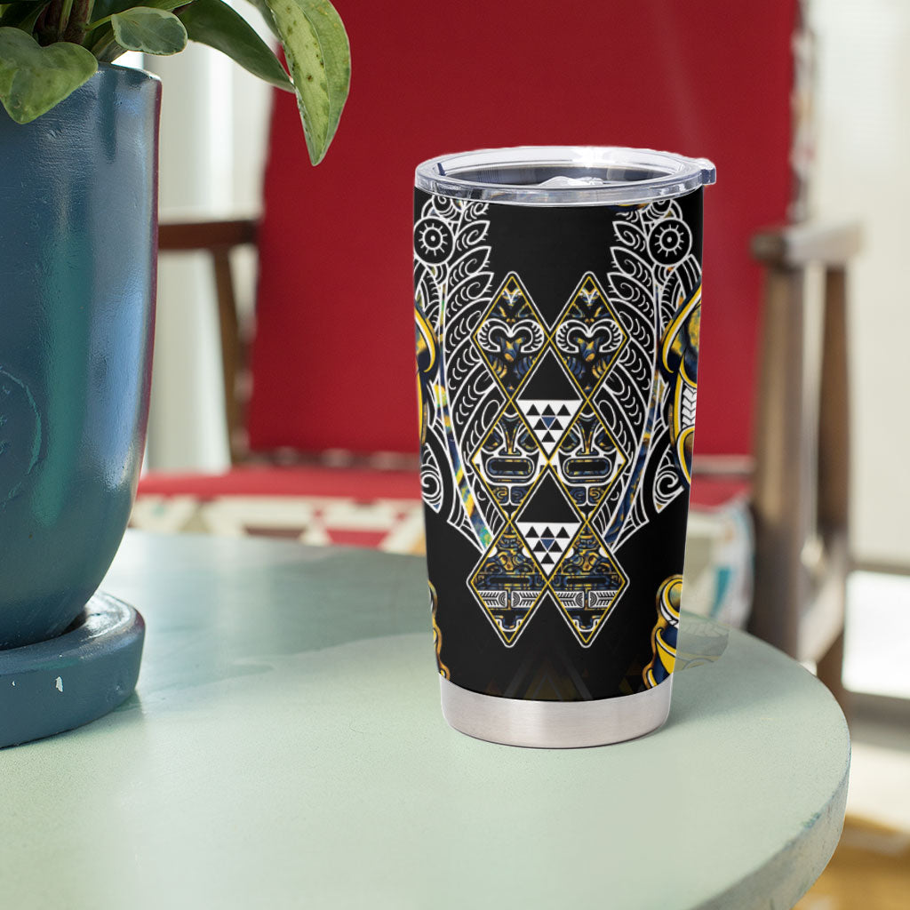 Aotearoa Ngati Raukawa Tumbler Cup Maori Tribal Yellow And Navy Paua Shell Pattern DT05 - Polynesian Pride