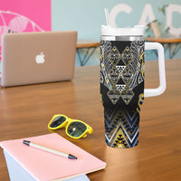 Aotearoa Ngati Raukawa Tumbler With Handle Maori Tribal Yellow And Navy Paua Shell Pattern DT05 - Polynesian Pride