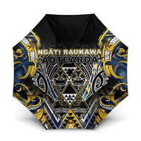 Aotearoa Ngati Raukawa Umbrella Maori Tribal Yellow And Navy Paua Shell Pattern DT05 One Size Folded 11.42 inch Opened Diameter 37.4 inch Yellow - Polynesian Pride