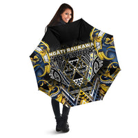 Aotearoa Ngati Raukawa Umbrella Maori Tribal Yellow And Navy Paua Shell Pattern DT05 - Polynesian Pride