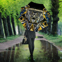 Aotearoa Ngati Raukawa Umbrella Maori Tribal Yellow And Navy Paua Shell Pattern DT05 - Polynesian Pride