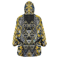 Aotearoa Ngati Raukawa Wearable Blanket Hoodie Maori Tribal Yellow And Navy Paua Shell Pattern DT05 - Polynesian Pride