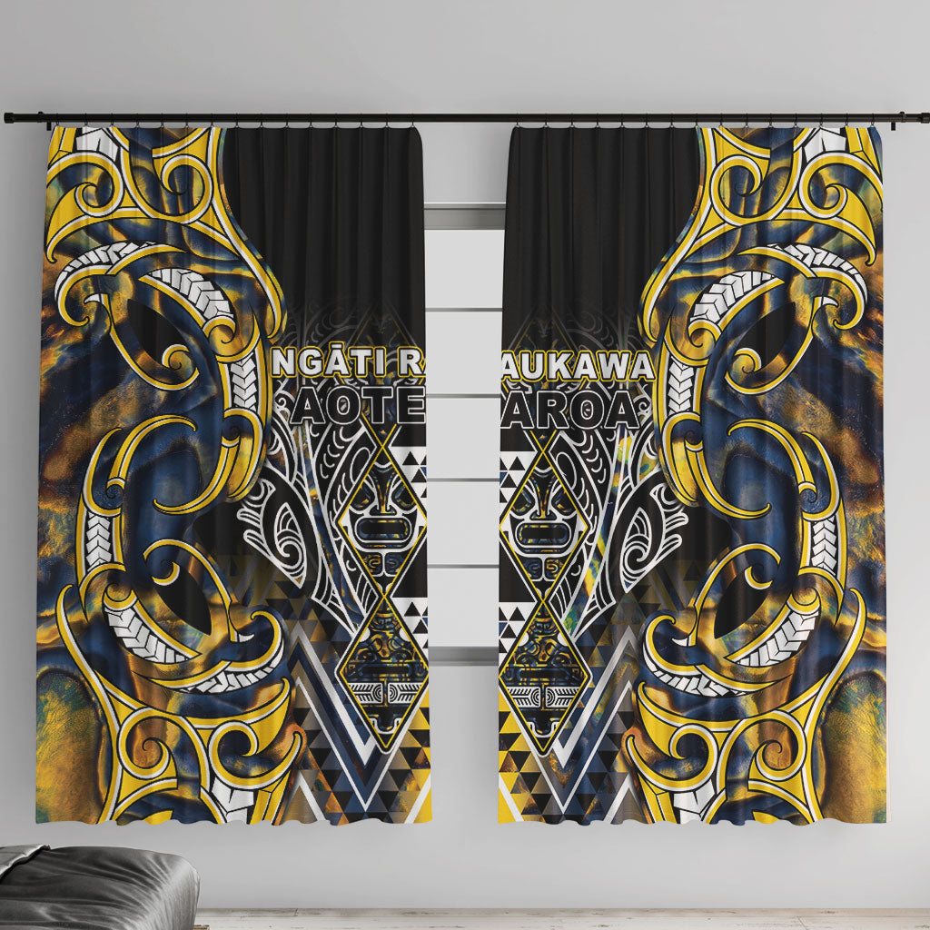 Aotearoa Ngati Raukawa Window Curtain Maori Tribal Yellow And Navy Paua Shell Pattern DT05 With Hooks Yellow - Polynesian Pride