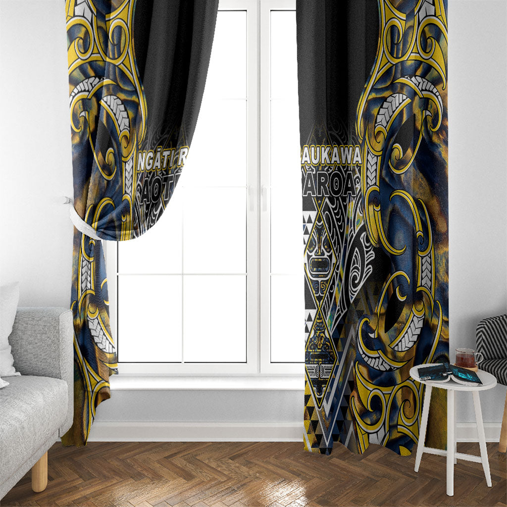 Aotearoa Ngati Raukawa Window Curtain Maori Tribal Yellow And Navy Paua Shell Pattern DT05 - Polynesian Pride