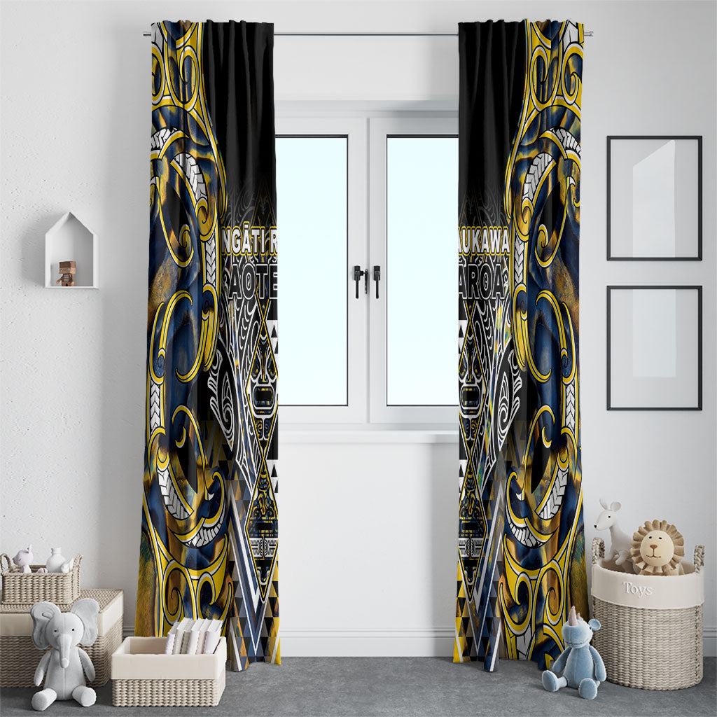 Aotearoa Ngati Raukawa Window Curtain Maori Tribal Yellow And Navy Paua Shell Pattern DT05 - Polynesian Pride