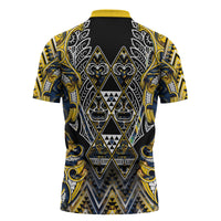Aotearoa Ngati Raukawa Zipper Polo Shirt Maori Tribal Yellow And Navy Paua Shell Pattern DT05 - Polynesian Pride