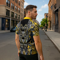 Aotearoa Ngati Raukawa Zipper Polo Shirt Maori Tribal Yellow And Navy Paua Shell Pattern DT05 - Polynesian Pride