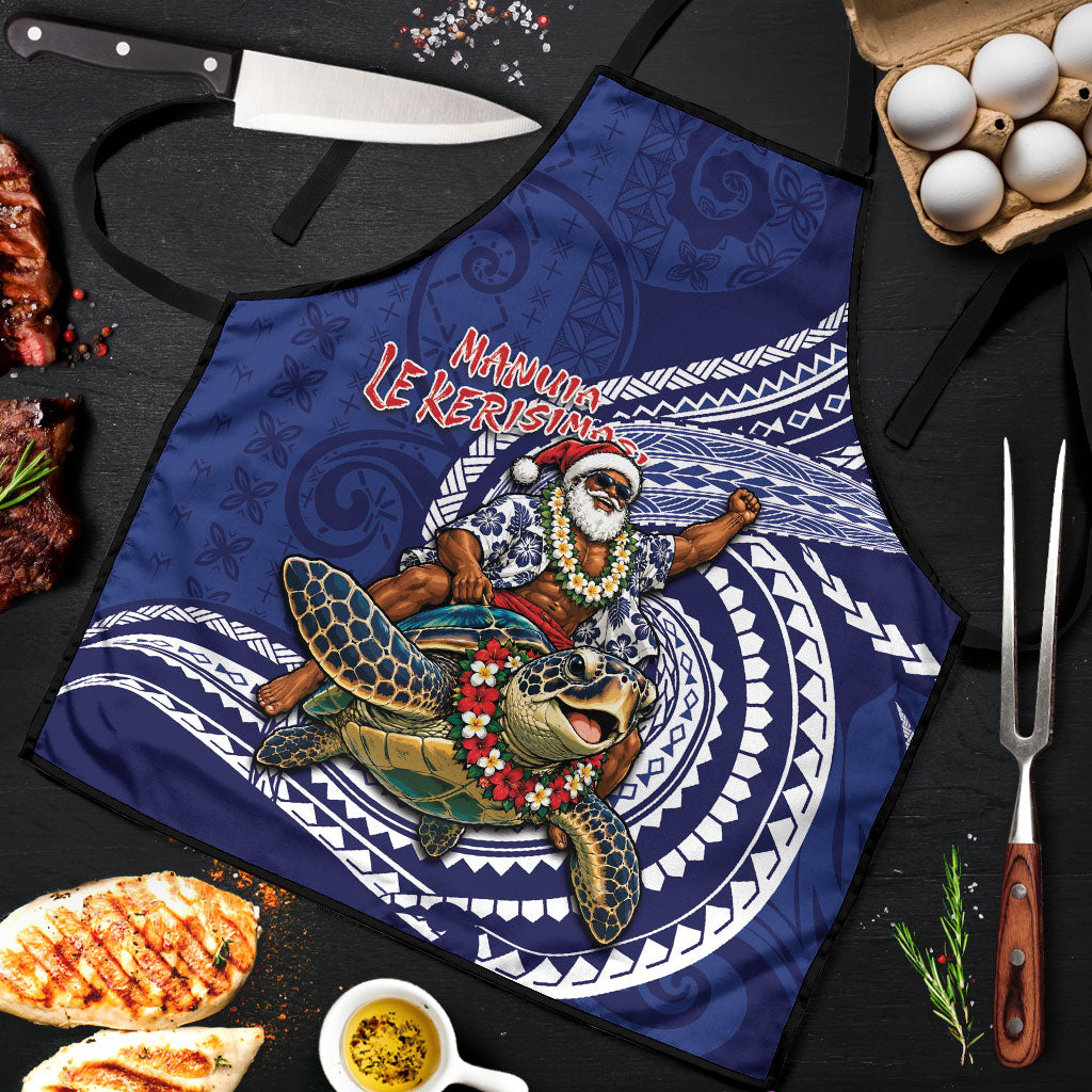Samoa Christmas Apron Santa Riding Sea Turtle DT05 Navy - Polynesian Pride