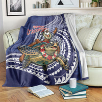 Samoa Christmas Blanket Santa Riding Sea Turtle DT05 Navy - Polynesian Pride