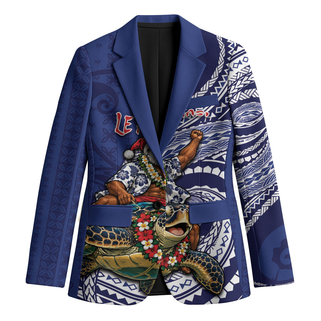 Samoa Christmas Blazer Santa Riding Sea Turtle DT05 Unisex Navy - Polynesian Pride