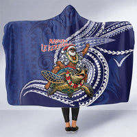 Samoa Christmas Hooded Blanket Santa Riding Sea Turtle DT05 One Size Navy - Polynesian Pride