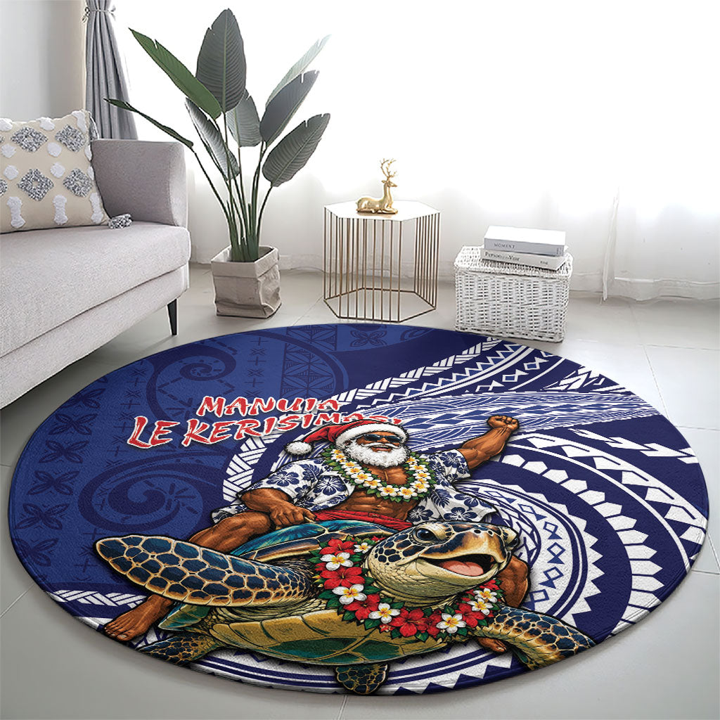 Samoa Christmas Round Carpet Santa Riding Sea Turtle DT05 - Polynesian Pride