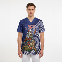 Samoa Christmas Scrub Top Santa Riding Sea Turtle DT05 - Polynesian Pride