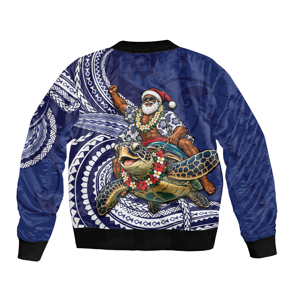 Samoa Christmas Sleeve Zip Bomber Jacket Santa Riding Sea Turtle DT05 - Polynesian Pride