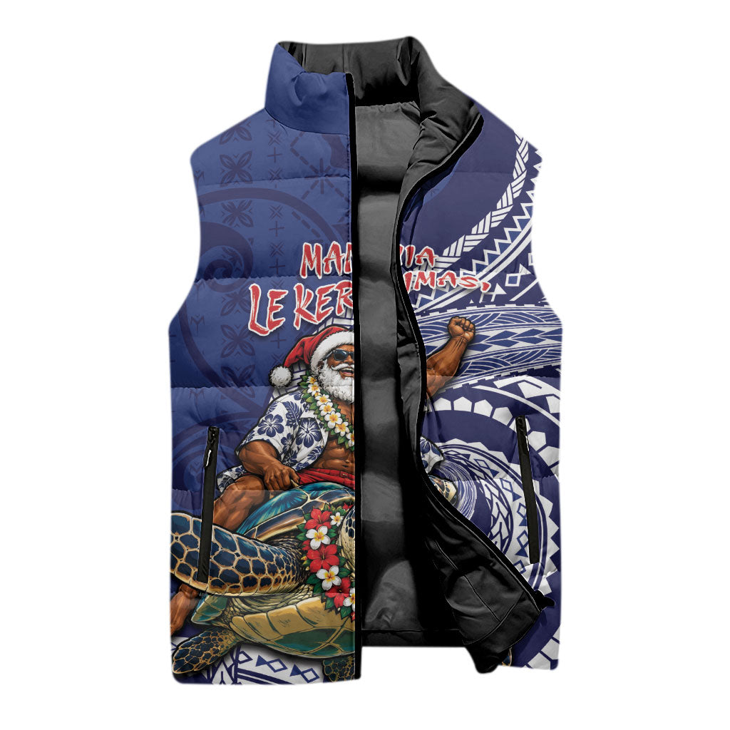 Samoa Christmas Sleeveless Puffer Jacket Santa Riding Sea Turtle DT05 - Polynesian Pride
