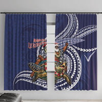 Samoa Christmas Window Curtain Santa Riding Sea Turtle DT05 With Hooks Navy - Polynesian Pride