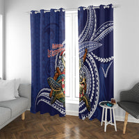 Samoa Christmas Window Curtain Santa Riding Sea Turtle DT05 With Grommets Navy - Polynesian Pride