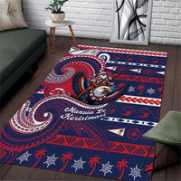 American Samoa Christmas Area Rug Santa Riding Bald Eagle DT05 Navy - Polynesian Pride