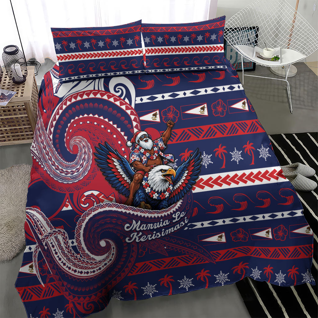 American Samoa Christmas Bedding Set Santa Riding Bald Eagle DT05 - Polynesian Pride