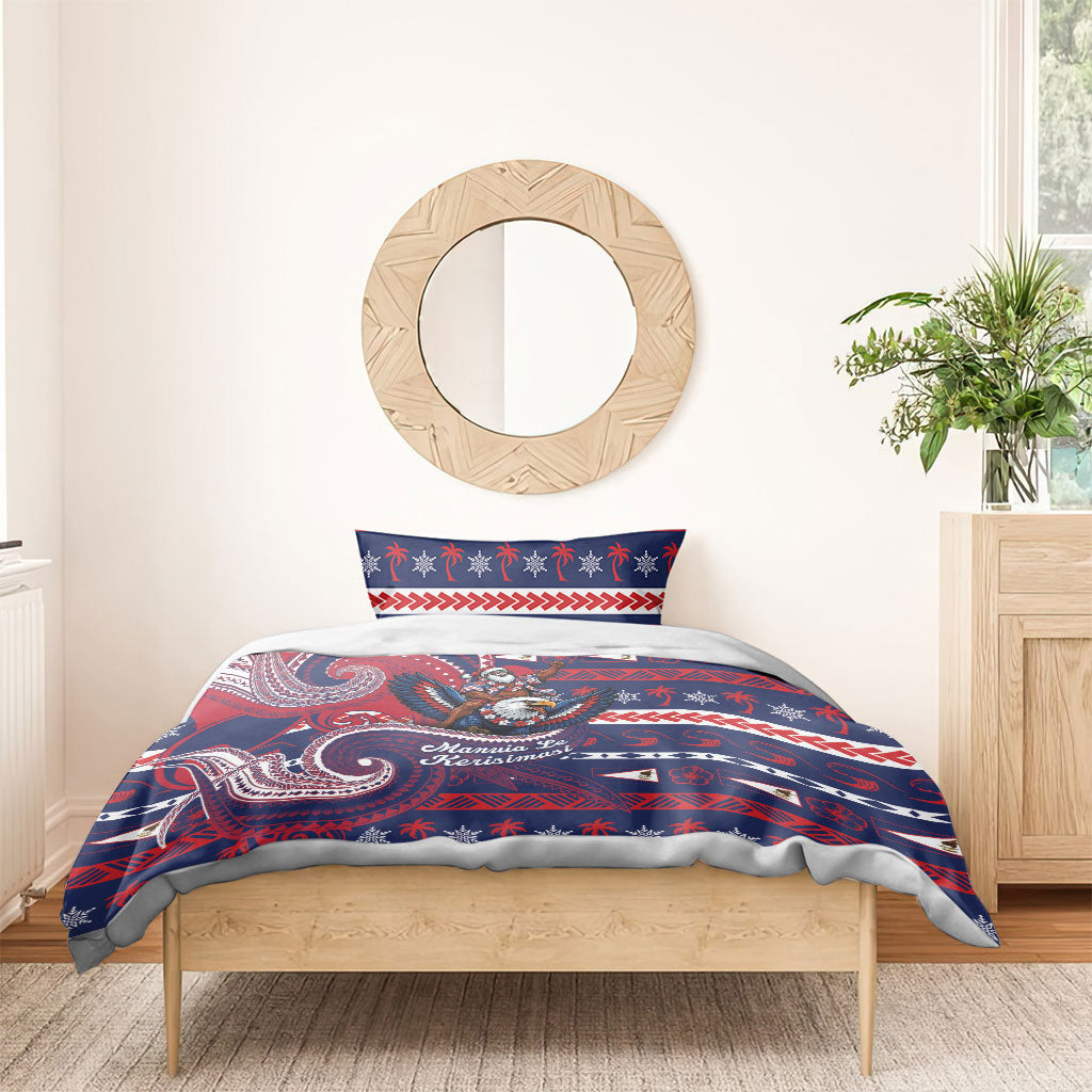 American Samoa Christmas Bedding Set Santa Riding Bald Eagle DT05 - Polynesian Pride