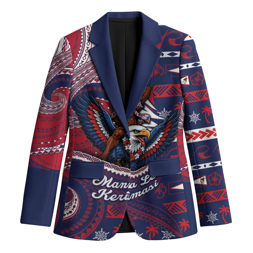 American Samoa Christmas Blazer Santa Riding Bald Eagle DT05 Unisex Navy - Polynesian Pride