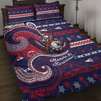 American Samoa Christmas Quilt Bed Set Santa Riding Bald Eagle DT05 Navy - Polynesian Pride