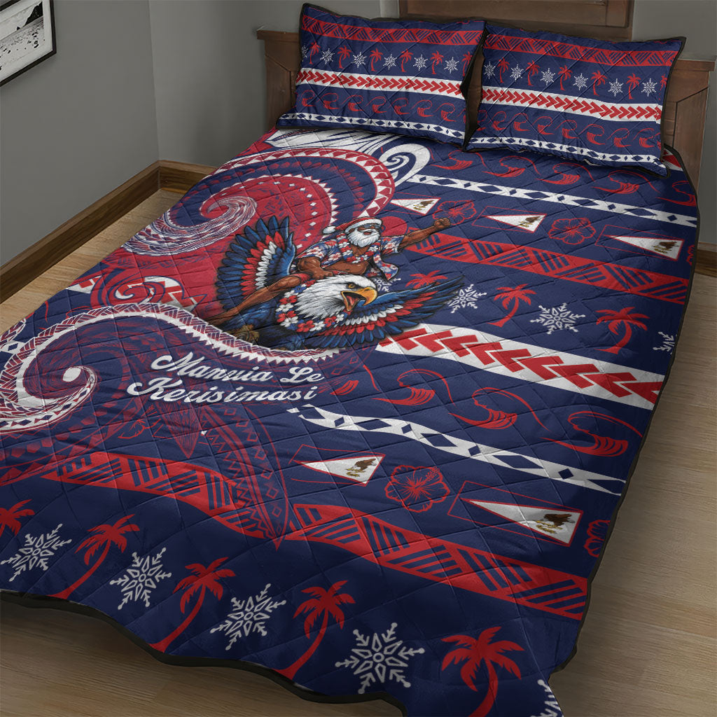 American Samoa Christmas Quilt Bed Set Santa Riding Bald Eagle DT05 - Polynesian Pride