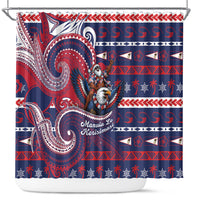 American Samoa Christmas Shower Curtain Santa Riding Bald Eagle DT05 Navy - Polynesian Pride