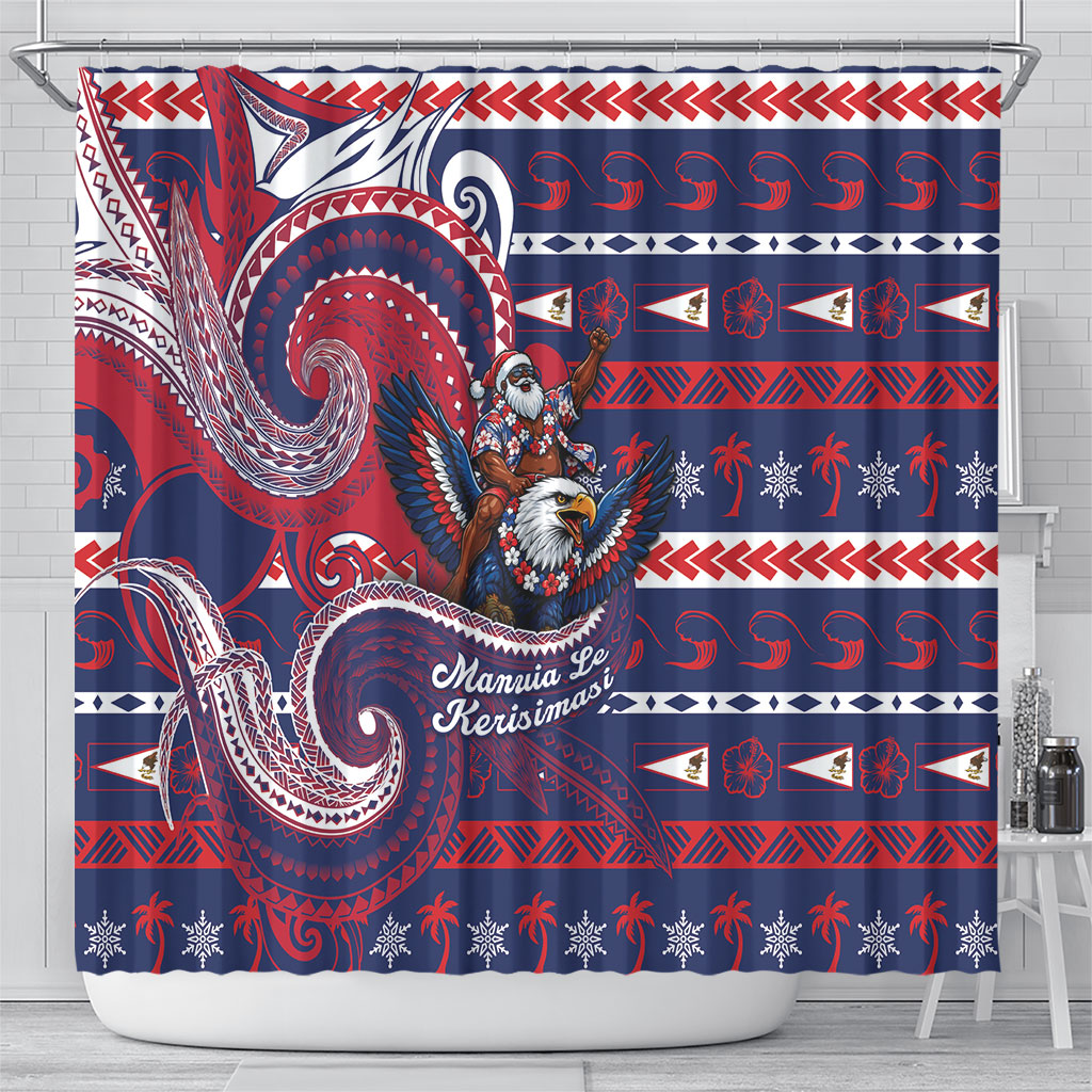 American Samoa Christmas Shower Curtain Santa Riding Bald Eagle DT05 - Polynesian Pride