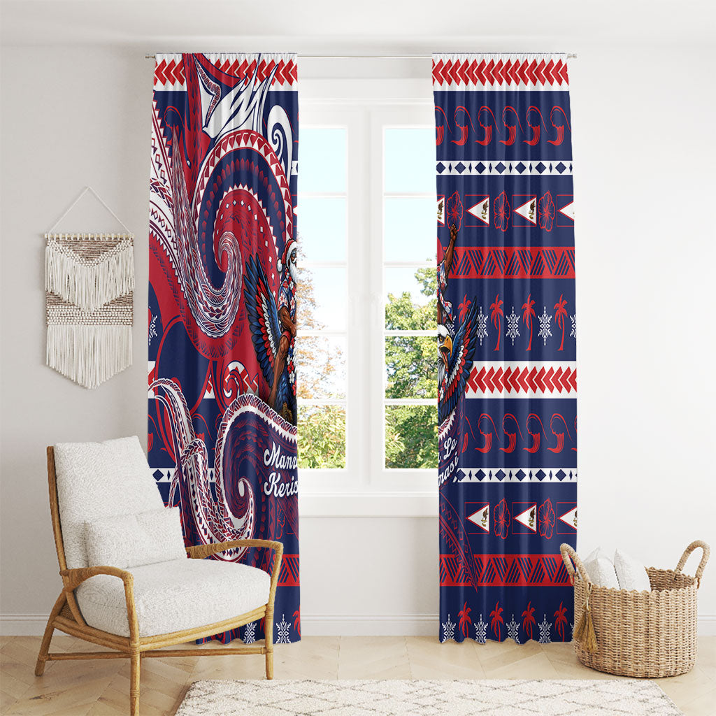 American Samoa Christmas Window Curtain Santa Riding Bald Eagle DT05 - Polynesian Pride