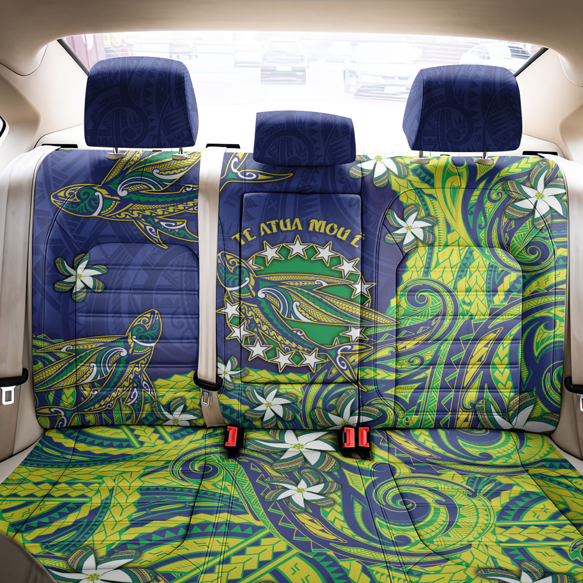 Cook Islands Language Week Back Car Seat Cover Flying Fish 15 Stars Tribal Patterns