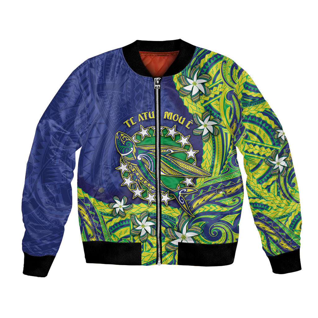 Cook Islands Language Week Bomber Jacket Flying Fish 15 Stars Tribal Patterns DT05 Unisex Green - Polynesian Pride