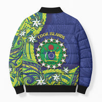 Cook Islands Language Week Bomber Puffer Jacket Flying Fish 15 Stars Tribal Patterns