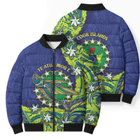 Cook Islands Language Week Bomber Puffer Jacket Flying Fish 15 Stars Tribal Patterns
