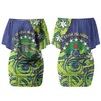 Cook Islands Language Week Couples Matching Off Shoulder Short Dress and Long Sleeve Button Shirt Flying Fish 15 Stars Tribal Patterns