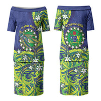 Cook Islands Language Week Couples Matching Puletasi and Hawaiian Shirt Flying Fish 15 Stars Tribal Patterns
