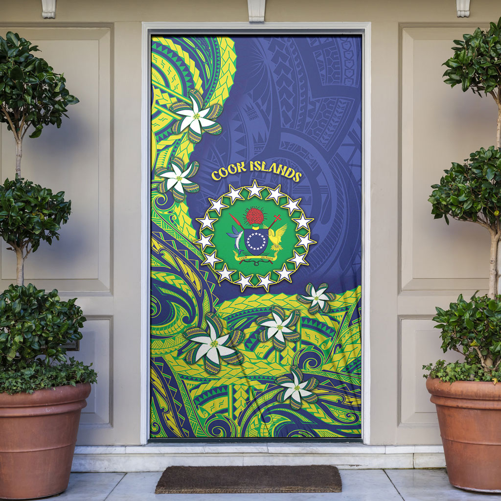 Cook Islands Language Week Door Cover Flying Fish 15 Stars Tribal Patterns DT05 Green - Polynesian Pride