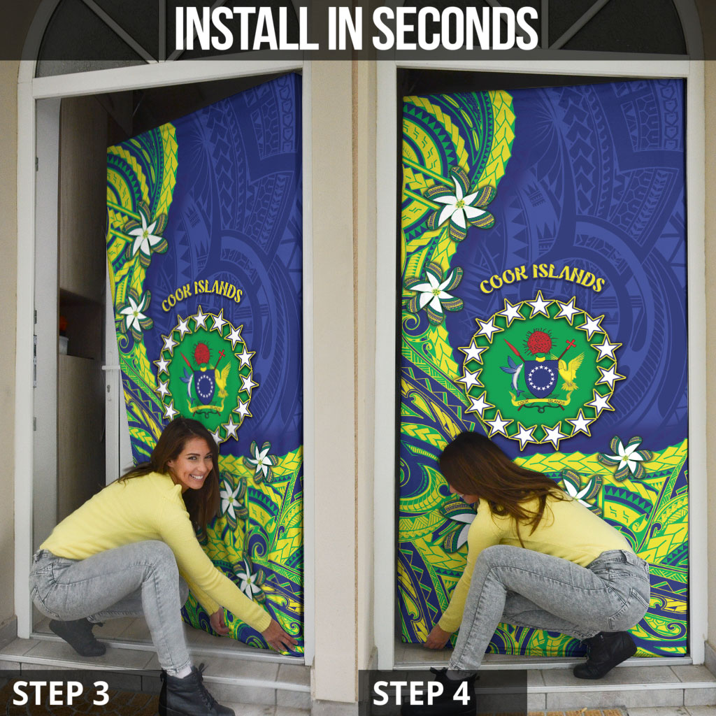 Cook Islands Language Week Door Cover Flying Fish 15 Stars Tribal Patterns