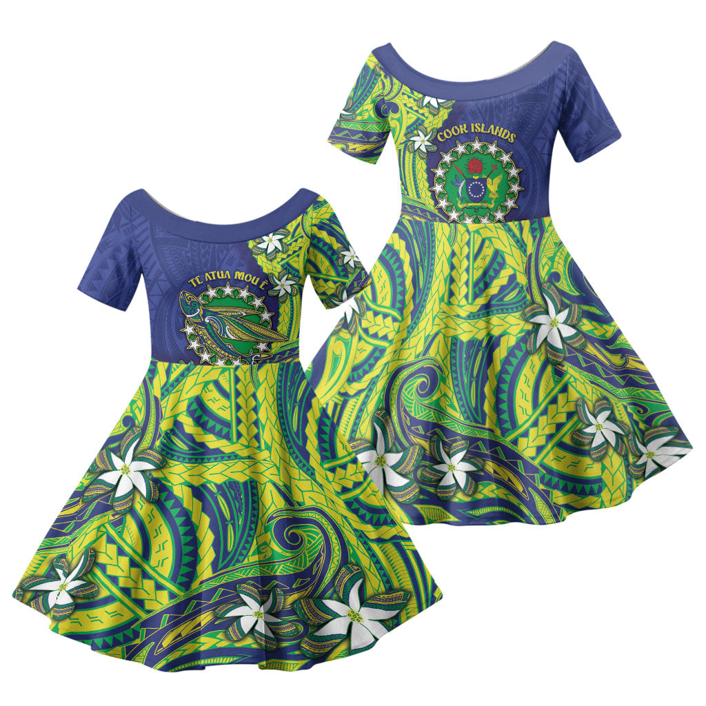 Cook Islands Language Week Family Matching Off Shoulder Maxi Dress and Hawaiian Shirt Flying Fish 15 Stars Tribal Patterns